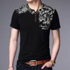 Floral Print Short Sleeve Henley T-shirt