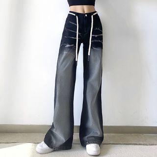 Mid Rise Tie-dyed Wide Leg Jeans