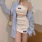Cropped Tube Top / Mini Skirt / Long-sleeve Loose-fit Shirt