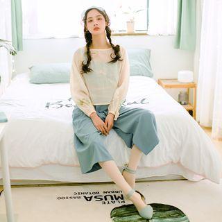 Floral Embroidered Camisole Top / Blouse / Wide Leg Pants