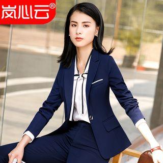 Single-button Blazer / Slim-fit Dress Pants / Mini Dress Skirt / Tie-neck Shirt / Set