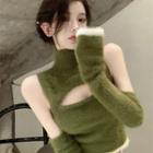 Set: Sleeveless Knit Top + Arm Sleeves Green - One Size