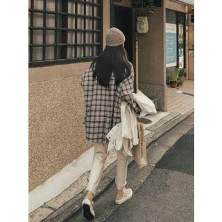 Balloon-sleeve Oversized Plaid Shirt