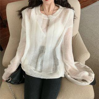 Long-sleeve Sheer Frill Trim Knit Top