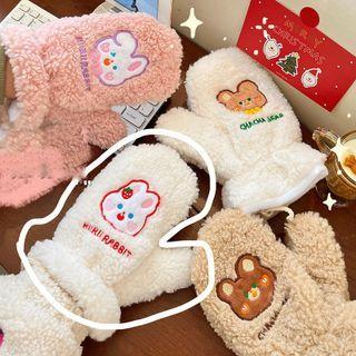 Animal Embroidered Fleece Mittens