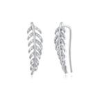 925 Sterling Silver Leaf Earrings With Austrian Element Crystal Silver - One Size