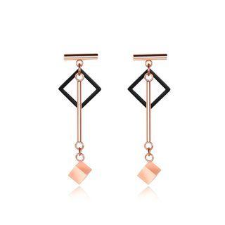 Simple And Fashion Plated Rose Gold 316l Stainless Steel Geometric Square Tassel Earrings Rose Gold - One Size