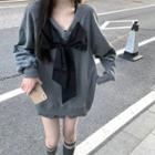 V-neck Bow Accent Sweatshirt