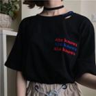 Lettering Embroidered Ripped Elbow-sleeve T-shirt