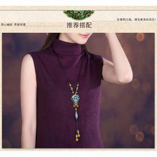 Retro Faux Gemstone Pendant Cord Necklace Yellow - 0.8cm