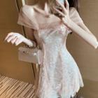 Mesh-sleeve Sequined Mini A-line Dress