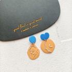Print Asymmetrical Alloy Dangle Earring 1 Pair - Silver Needle Earrings - Blue & Camel - One Size
