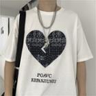 Elbow-sleeve Paisley Heart Print T-shirt
