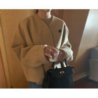Hidden Diagonal-button Woolen Jacket
