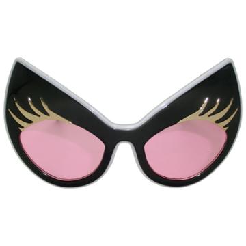 Super Cat Sunglasses (black Frame, White Rim, Gold Lashes, Pink Revo Lens) 1 Pc