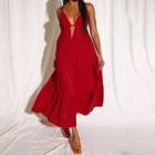 Spaghetti Strap Plunge Neck Tiered Midi Sundress