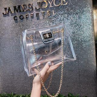 Set: Chain Strap Transparent Crossbody Bag + Pouch