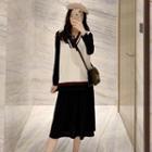 Color-block Knit Vest / Plain Long-sleeve Loose-fit Dress