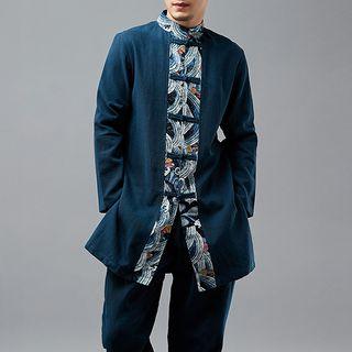 Panel Long-sleeve Linen Cotton Top