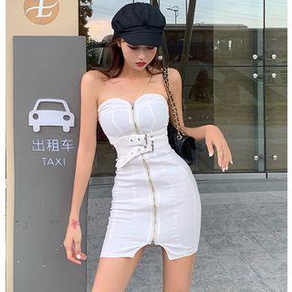Zipper Mini Tube Dress With Belt
