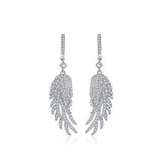 Fashion And Elegant Feather Earrings With Cubic Zirconia Silver - One Size