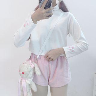 Paw Embroidered Long-sleeve Mock-neck T-shirt