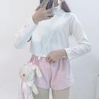 Paw Embroidered Long-sleeve Mock-neck T-shirt