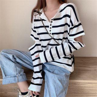 Half-button Cutout Long-sleeve T-shirt