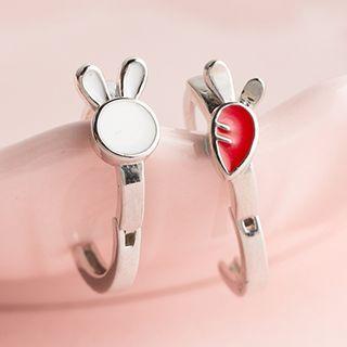 925 Sterling Silver Rabbit Earring 1 Pair - S925 Silver - White & Red - One Size