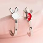 925 Sterling Silver Rabbit Earring 1 Pair - S925 Silver - White & Red - One Size