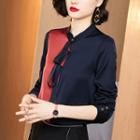 Tie-neck Paneled Genuine Silk Blouse