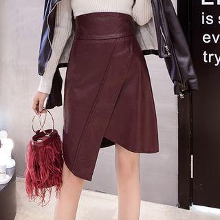 Faux Leather Asymmetric Hem A-line Skirt