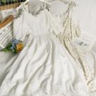 Cutout-shoulder Lace-trim Floral Midi Dress