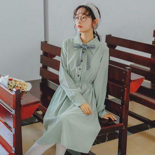Bow-neck Midi A-line Shirtdress