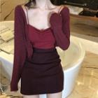 Ruched Camisole Top / Light Jacket / Mini Skirt