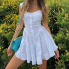 Sleeveless Square-neck Pointelle Mini A-line Dress