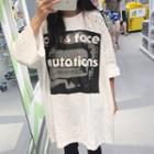 Print Long-sleeve Distressed T-shirt
