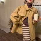 Single Breasted Woolen Coat Khaki - One Size