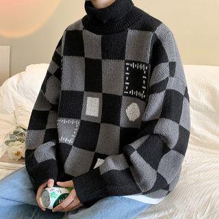 Checkered Long Sleeve Knitted Top
