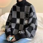 Checkered Long Sleeve Knitted Top