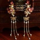 1 Pair Set: Wedding Flower Butterfly Faux Pearl Fringed Hair Comb