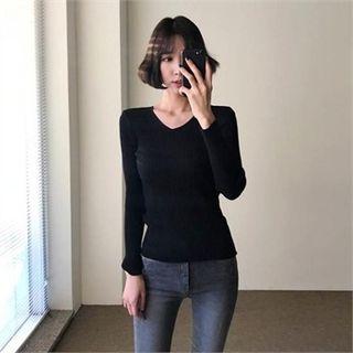 V-neck Colored Ribbed T-shirt