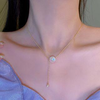 Faux Pearl Pendant Alloy Necklace A3663 - Gold - One Size