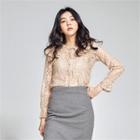 From Seoul Wide-collar Sheer Lace Blouse