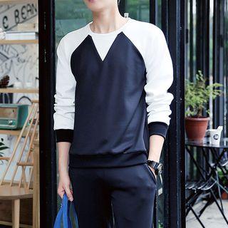 Set: Color Panel Pullover + Plain Pants