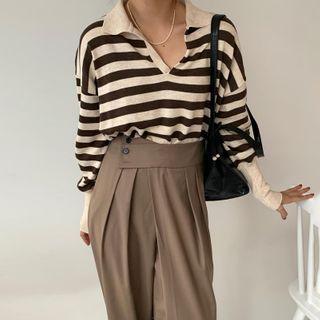 Striped Knit Top / Harem Dress Pants