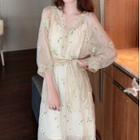 Set: Floral Long-sleeve Midi Dress + Slipdress Set: Dress & Slipdress - One Size