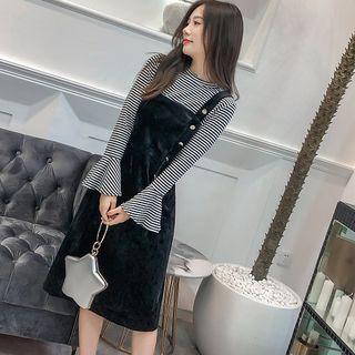 Set: Striped Bell-sleeve T-shirt + Jumper Dress