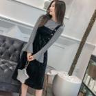Set: Striped Bell-sleeve T-shirt + Jumper Dress