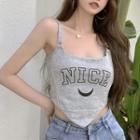 Lettering Cropped Camisole Top / Denim Mini A-line Skirt
